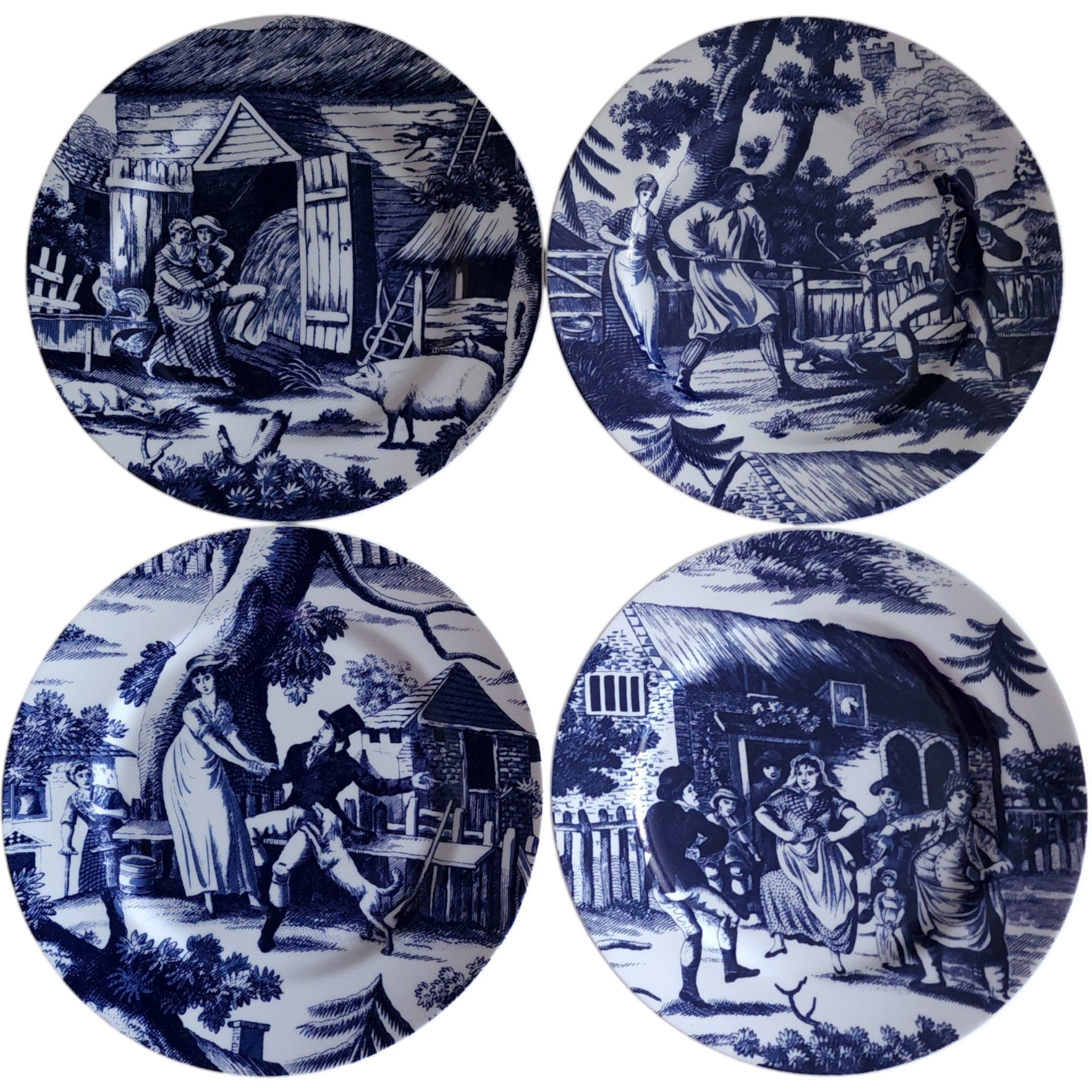 Andrea by Sadek Williamsburg Country Courtship Blue & White Transferware Plates Set of 4