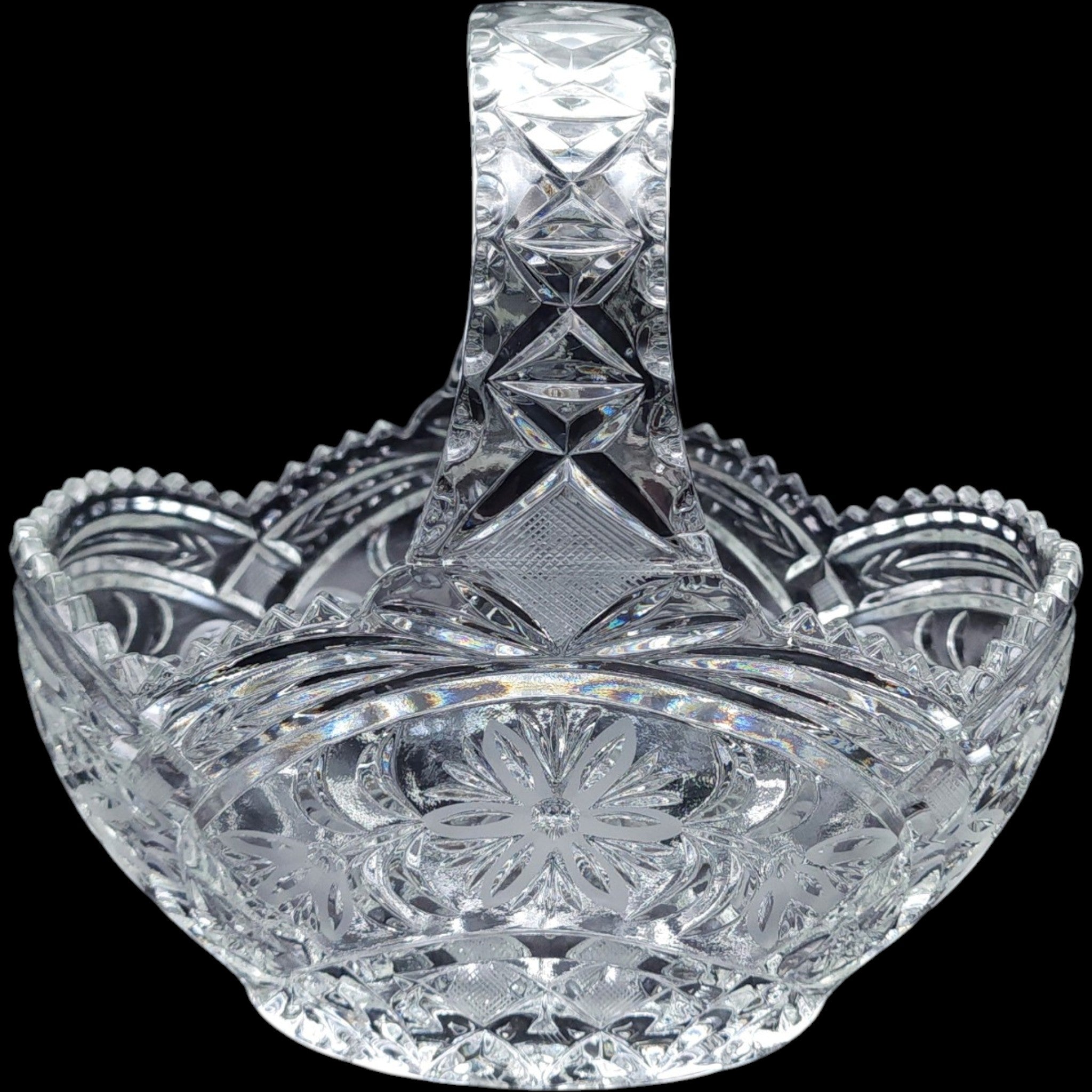 Anna Hutte Cut Crystal Glass Handle Basket 8"