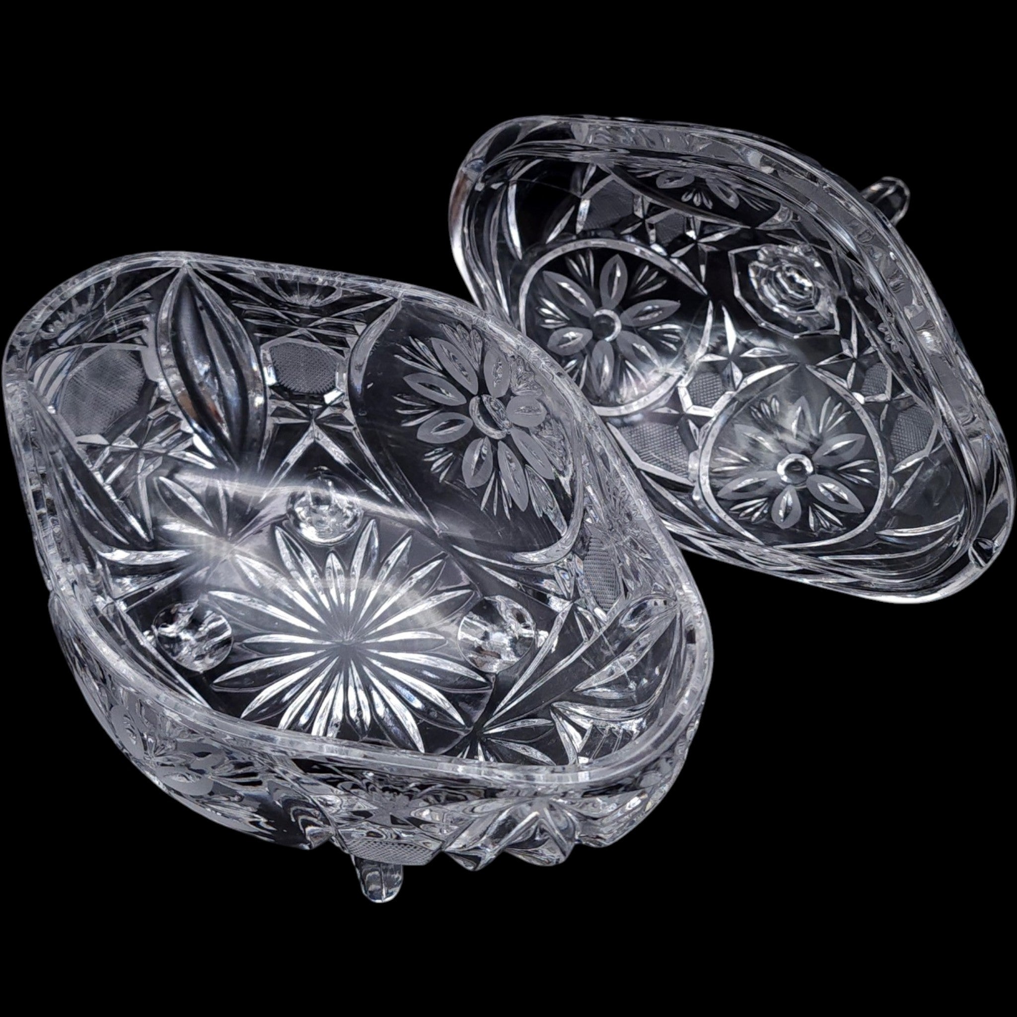 Anna Hutte Bleikristall 24% Lead Crystal 4-Footed Oval Covered Candy Dish