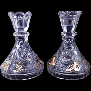 Anna Hutte Bleikristall Lead Crystal Taper Candle Holders Gold Flash Pair