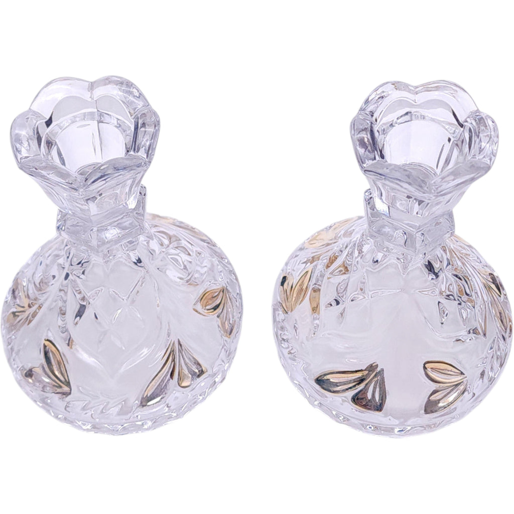 Anna Hutte Bleikristall Lead Crystal Taper Candle Holders Gold Flash Pair