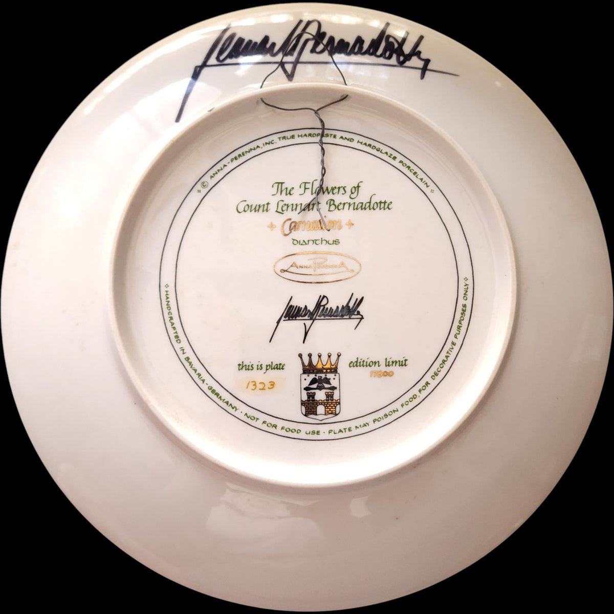 Anna Perenna Flowers of Count Lennart Bernadotte Carnation Collector Plate Bavaria