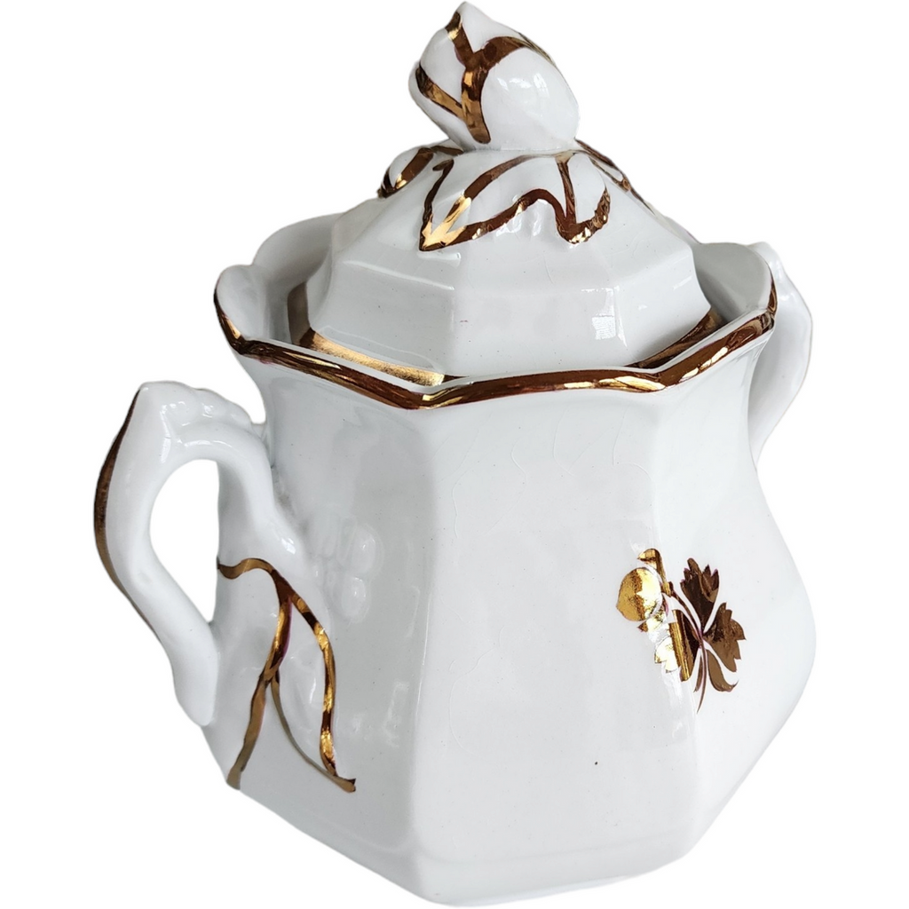Anthony Shaw Tea Leaf Copper Lustre Ironstone Oversize Sugar Bowl & Lid