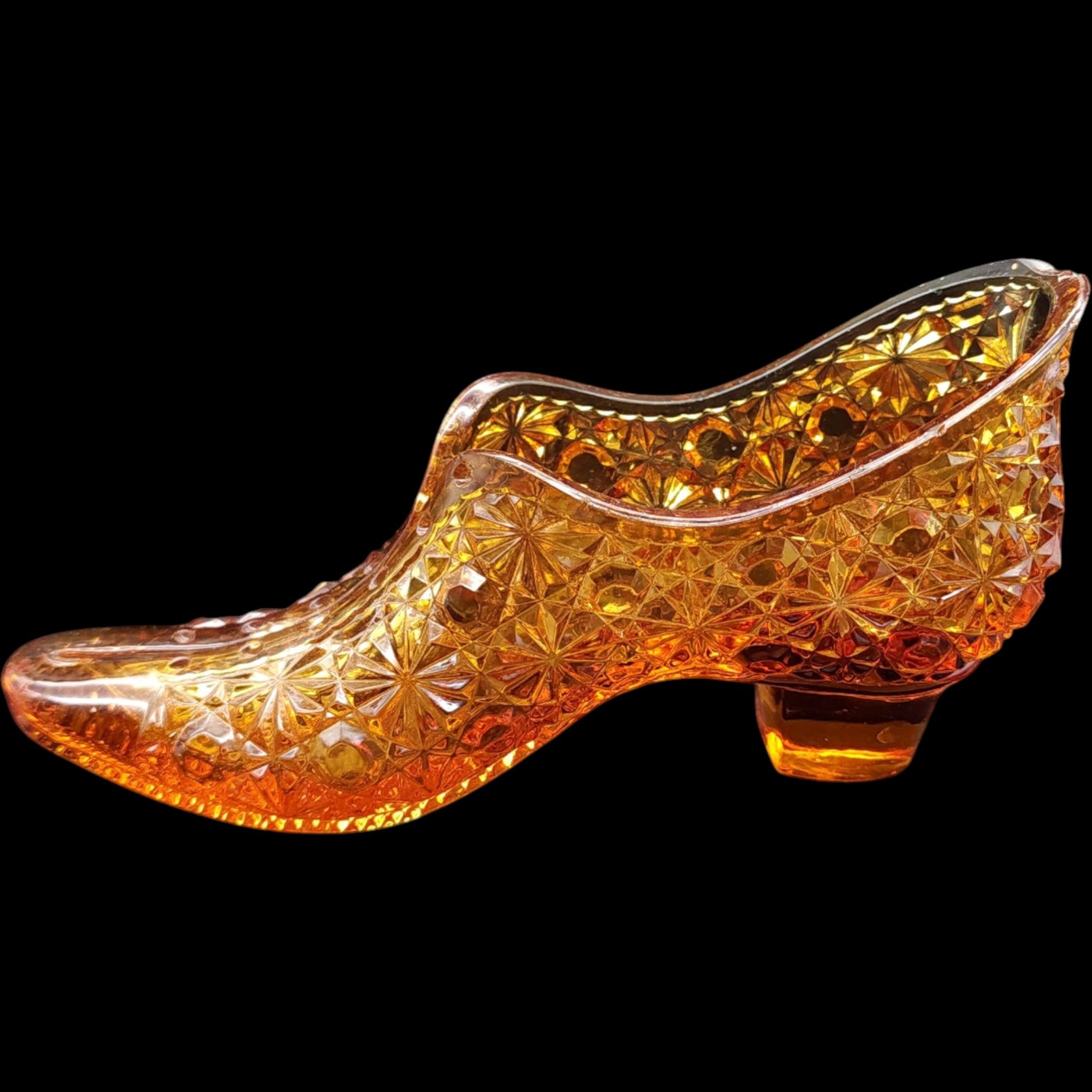 6" Antique 1886 George Duncan & Sons Amber EAPG Glass Slipper Figurine