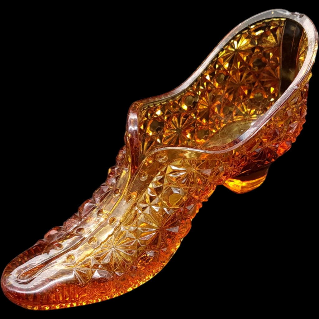 6" Antique 1886 George Duncan & Sons Amber EAPG Glass Slipper Figurine