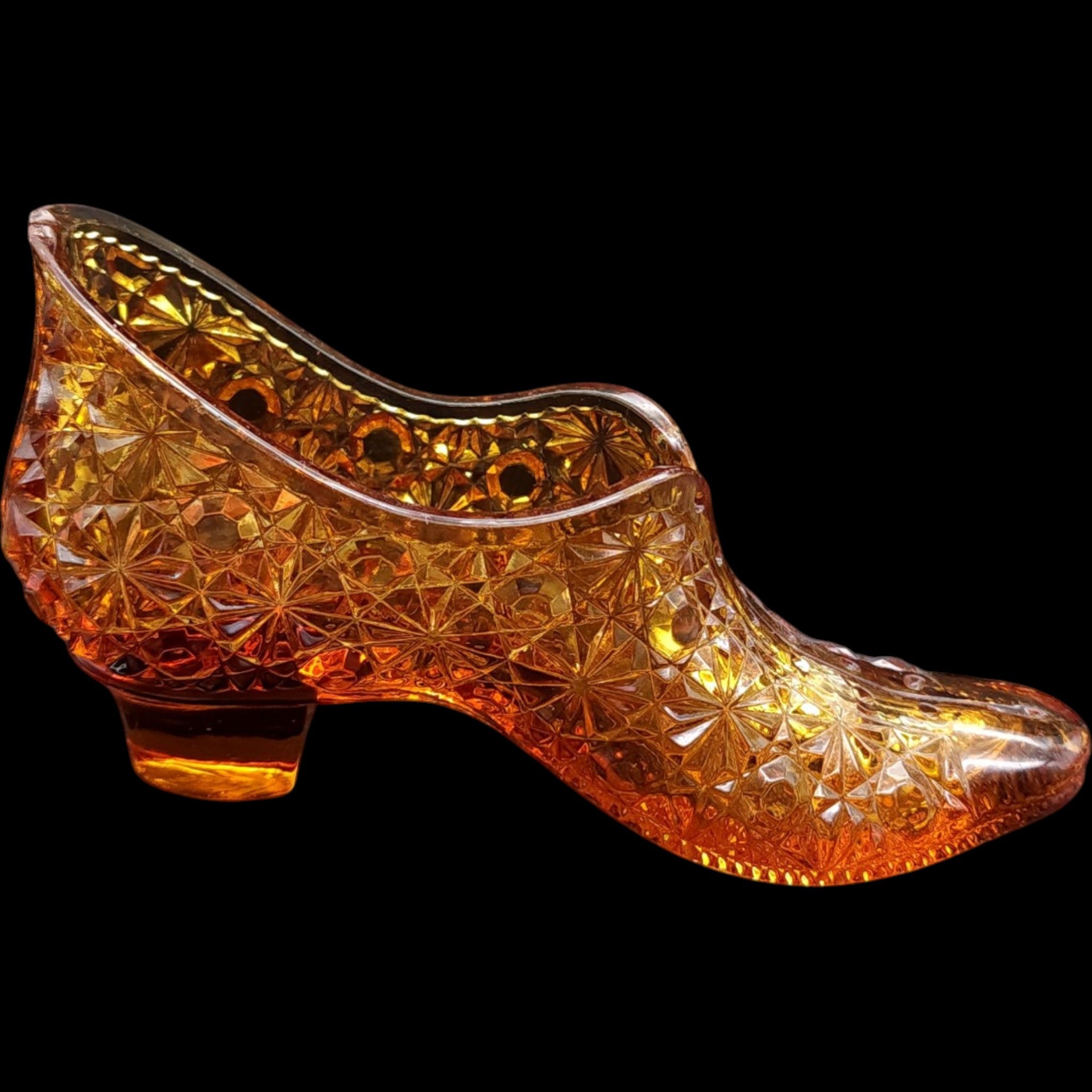 6" Antique 1886 George Duncan & Sons Amber EAPG Glass Slipper Figurine