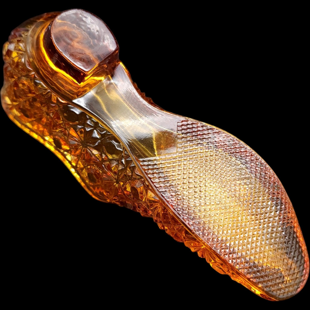 6" Antique 1886 George Duncan & Sons Amber EAPG Glass Slipper Figurine