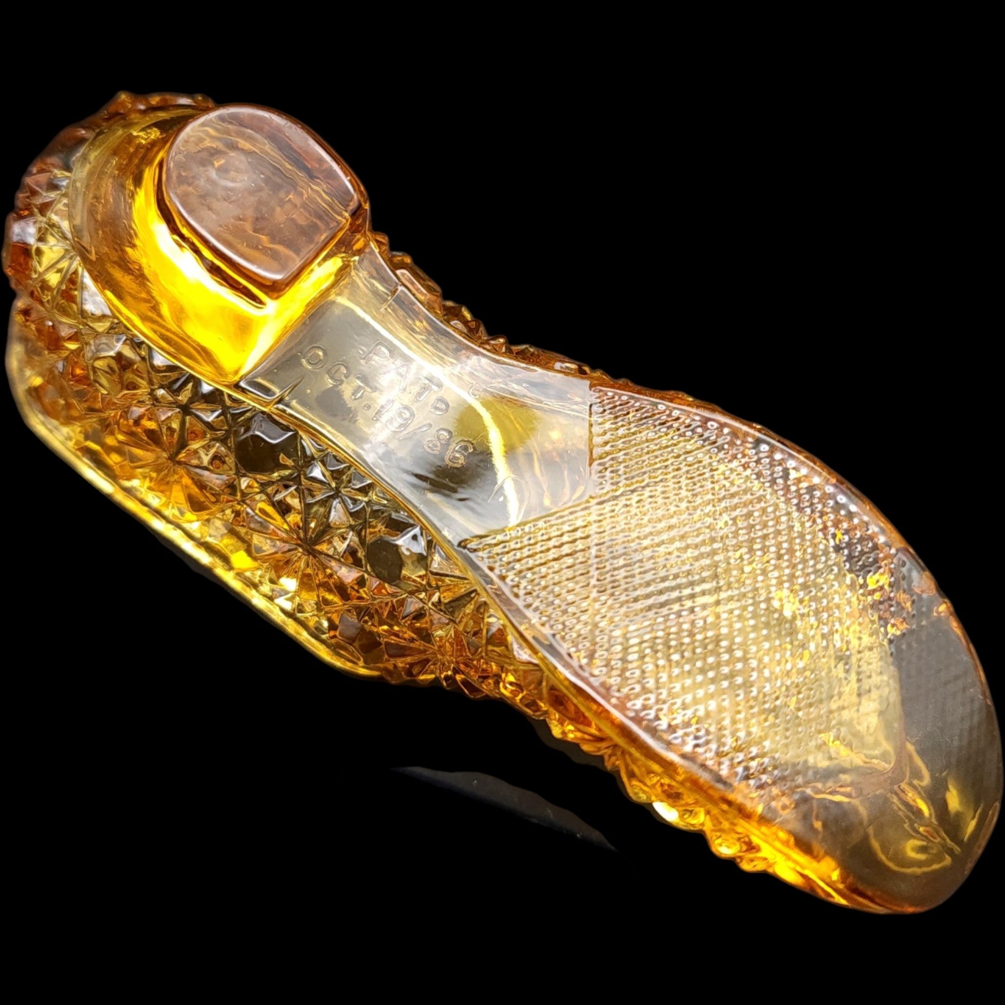 5" Antique 1886 George Duncan & Sons Amber EAPG Glass Slipper Pat. Oct 19 86