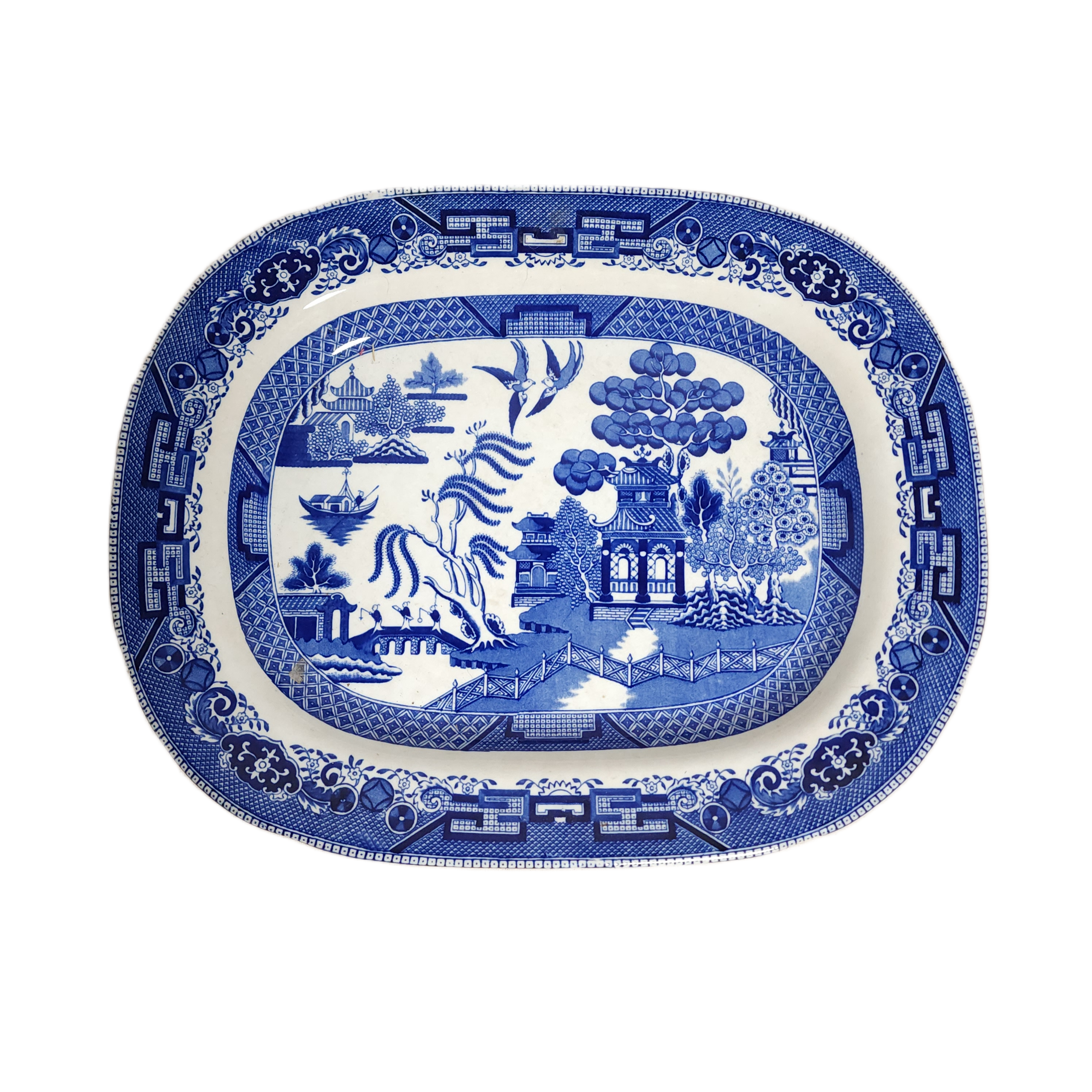 Antique 1908 Buffalo Pottery Blue Willow Semi-Vitreous Platter