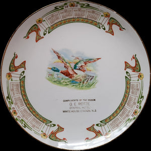 Antique 1911 Calendar Plate G E Reitze Central Hotel White House Station NJ Globe China Plate