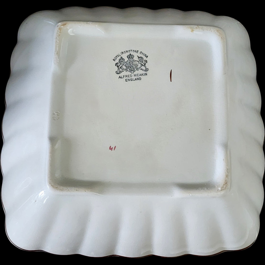 Antique Alfred Meakin Tea Leaf Ironstone 9 Square Vegetable Bowl