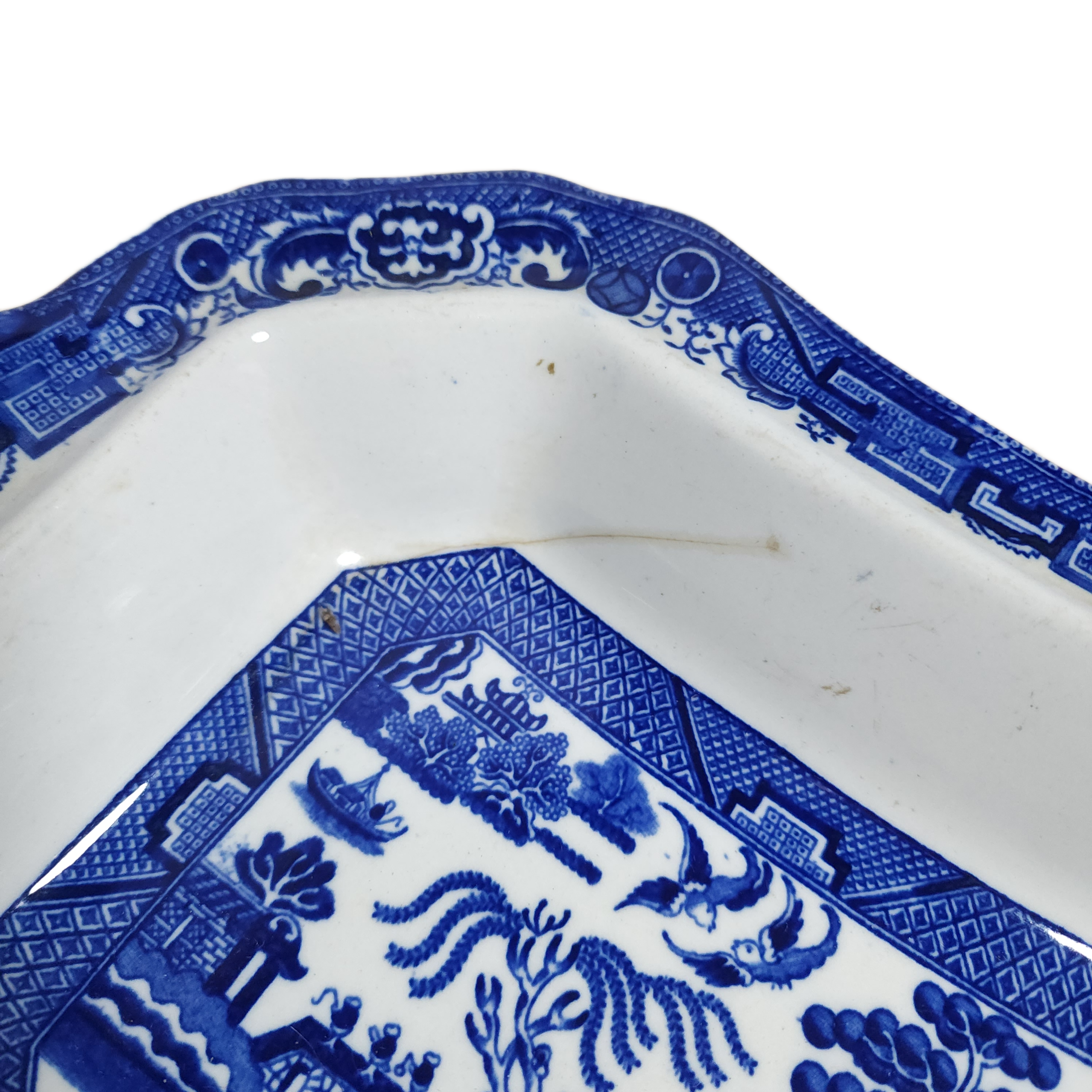 Antique Allertons Blue Willow Ironstone Oval Vegetable Bowl