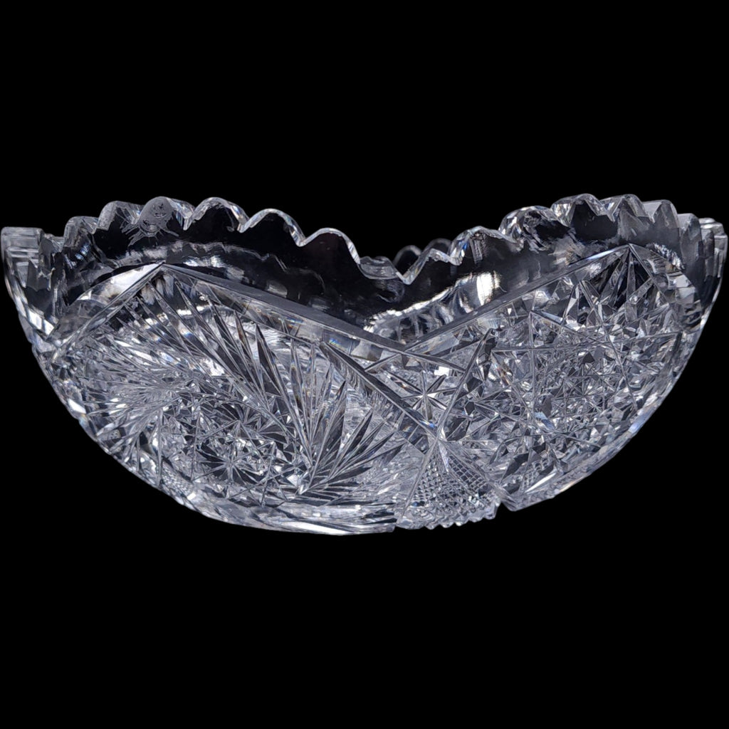 Antique American Brilliant Cut Glass Bowl Star Pinwheel Sawtooth Rim