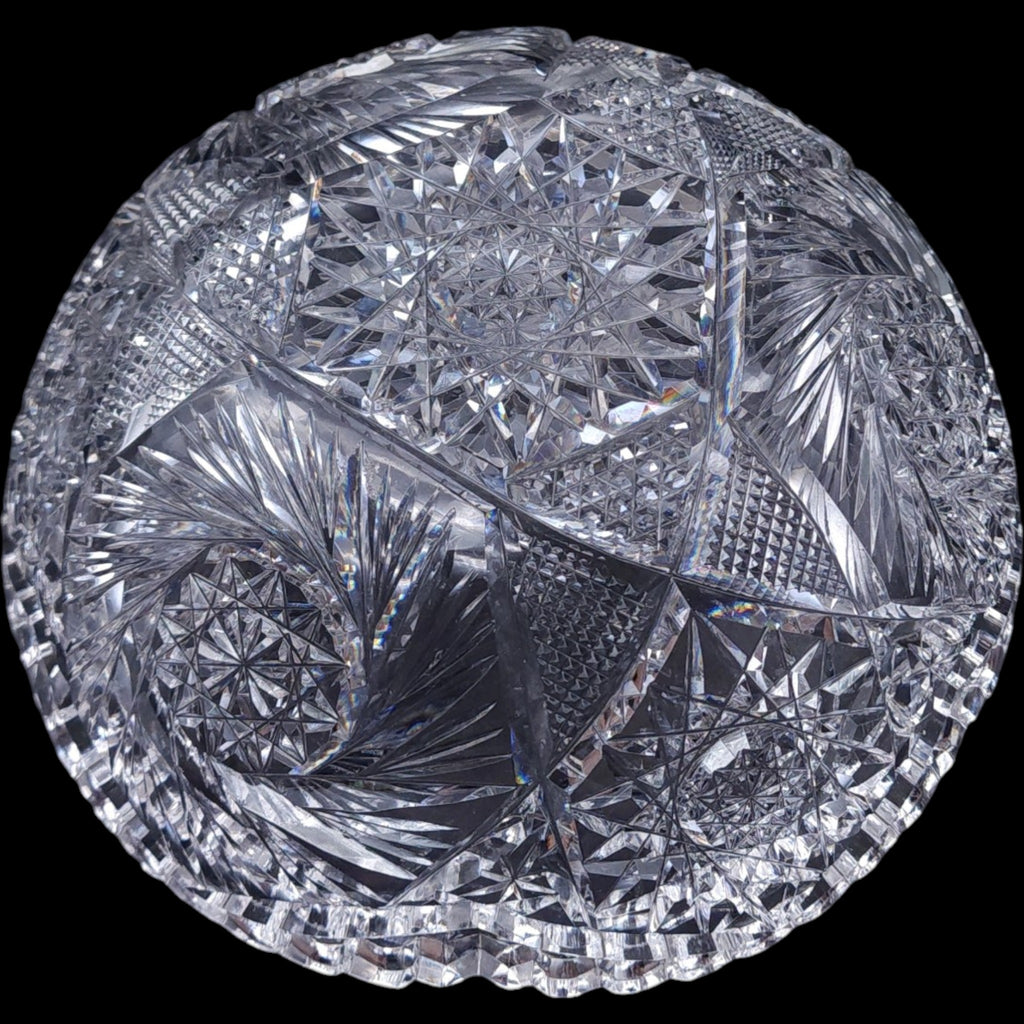 Antique American Brilliant Cut Glass Bowl Star Pinwheel Sawtooth Rim