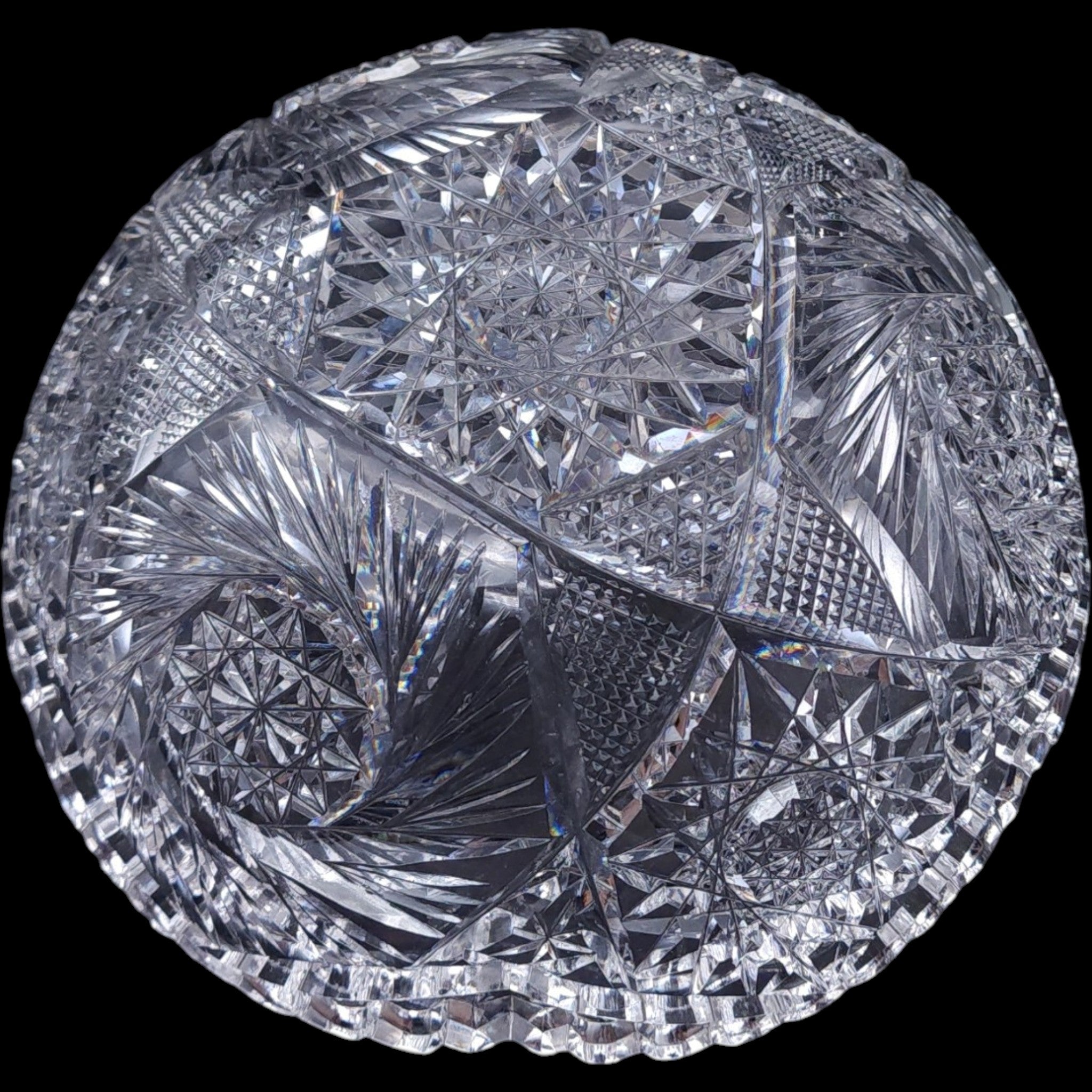 Antique American Brilliant Cut Glass Bowl Star Pinwheel Sawtooth Rim