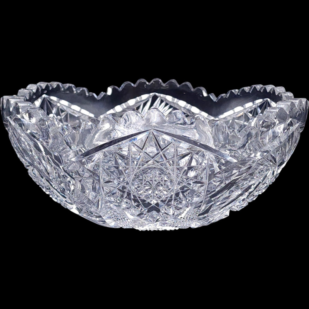 Antique American Brilliant Cut Glass Bowl Star Pinwheel Sawtooth Rim