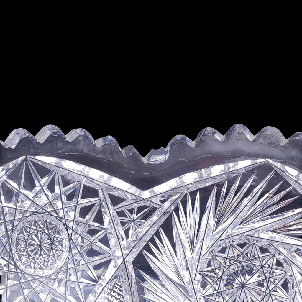 Antique American Brilliant Cut Glass Bowl Star Pinwheel Sawtooth Rim