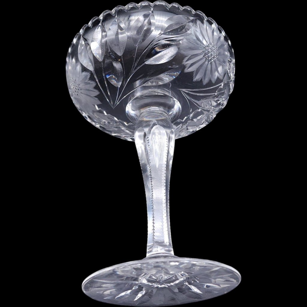 Vintage Floral Etched Cut Crystal Pedestal Compote Dish