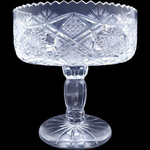 9" Antique American Brilliant Period Cut Crystal Pedestal Compote Bowl