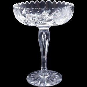 Vintage Floral Etched Cut Crystal Pedestal Compote Dish
