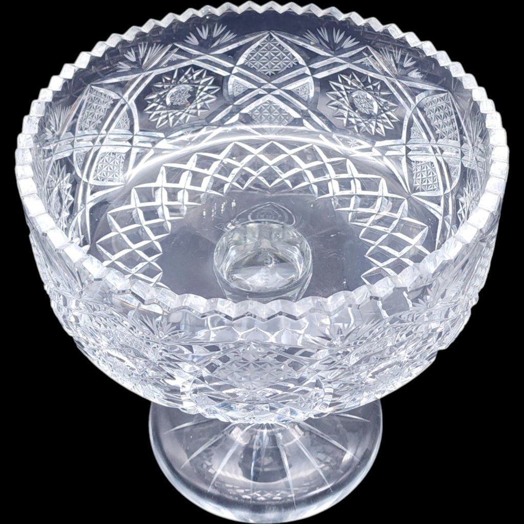 9" Antique American Brilliant Period Cut Crystal Pedestal Compote Bowl