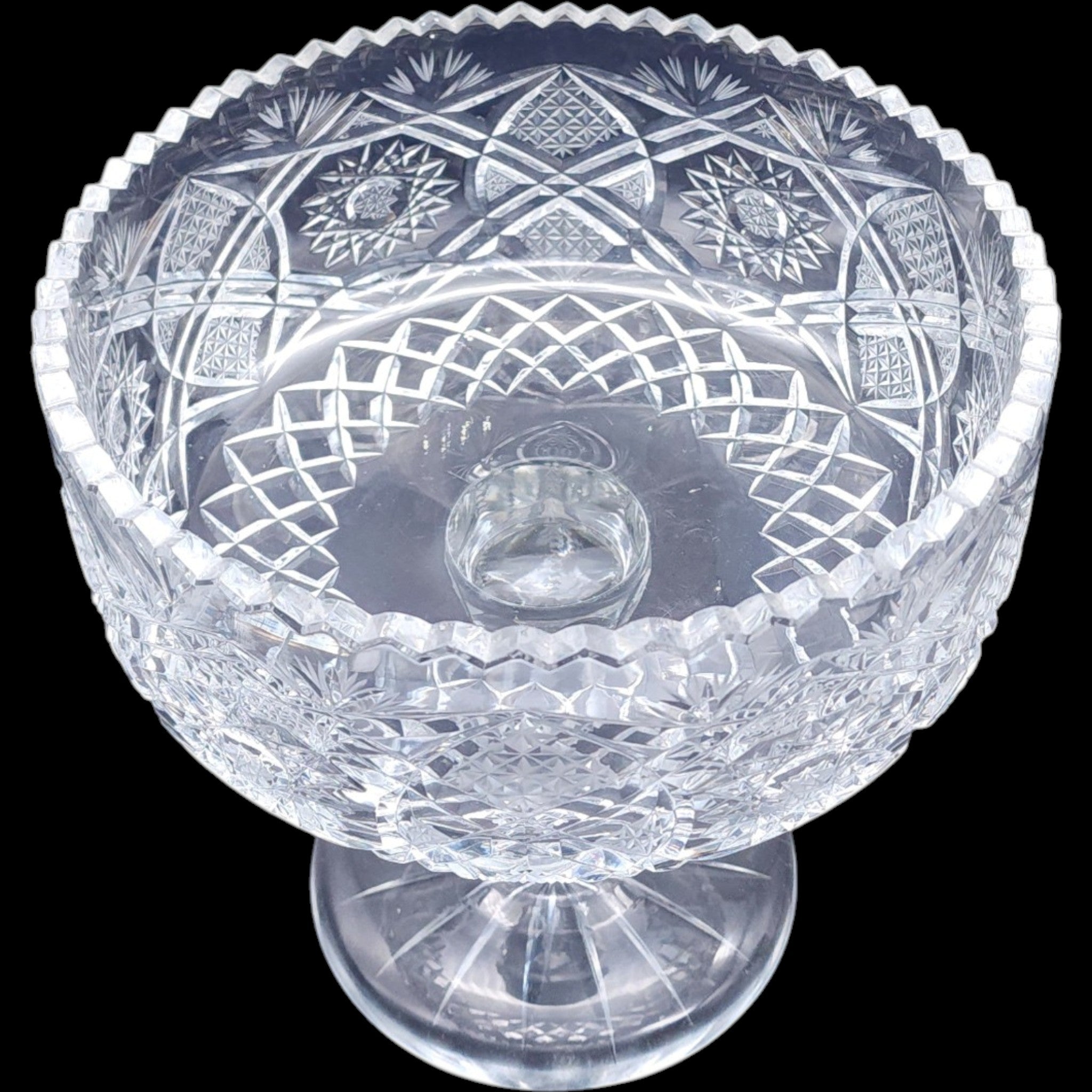 9" Antique American Brilliant Period Cut Crystal Pedestal Compote Bowl
