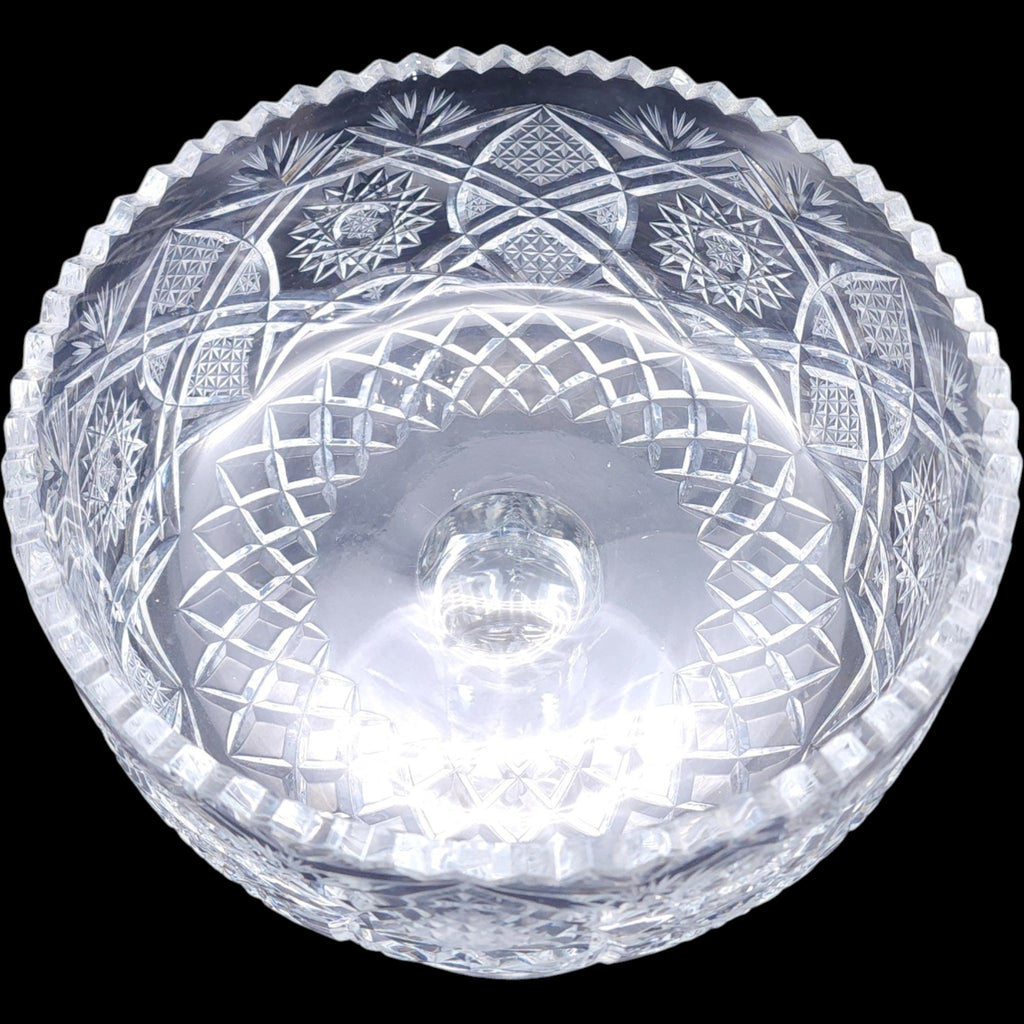 9" Antique American Brilliant Period Cut Crystal Pedestal Compote Bowl