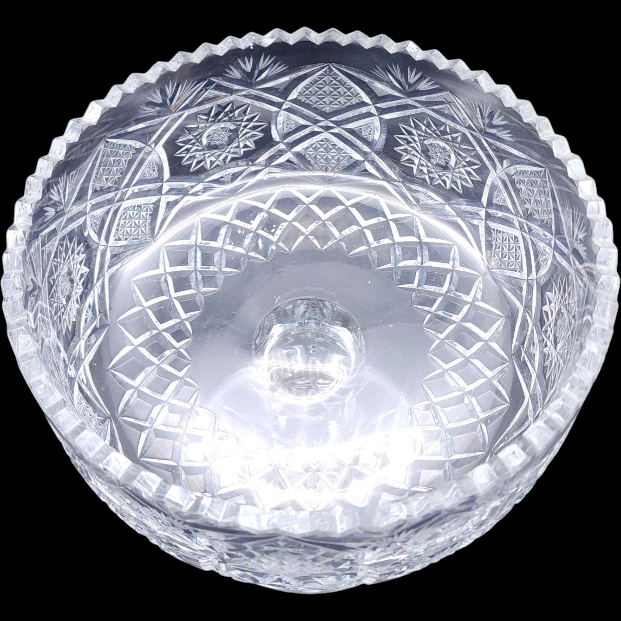 9" Antique American Brilliant Period Cut Crystal Pedestal Compote Bowl