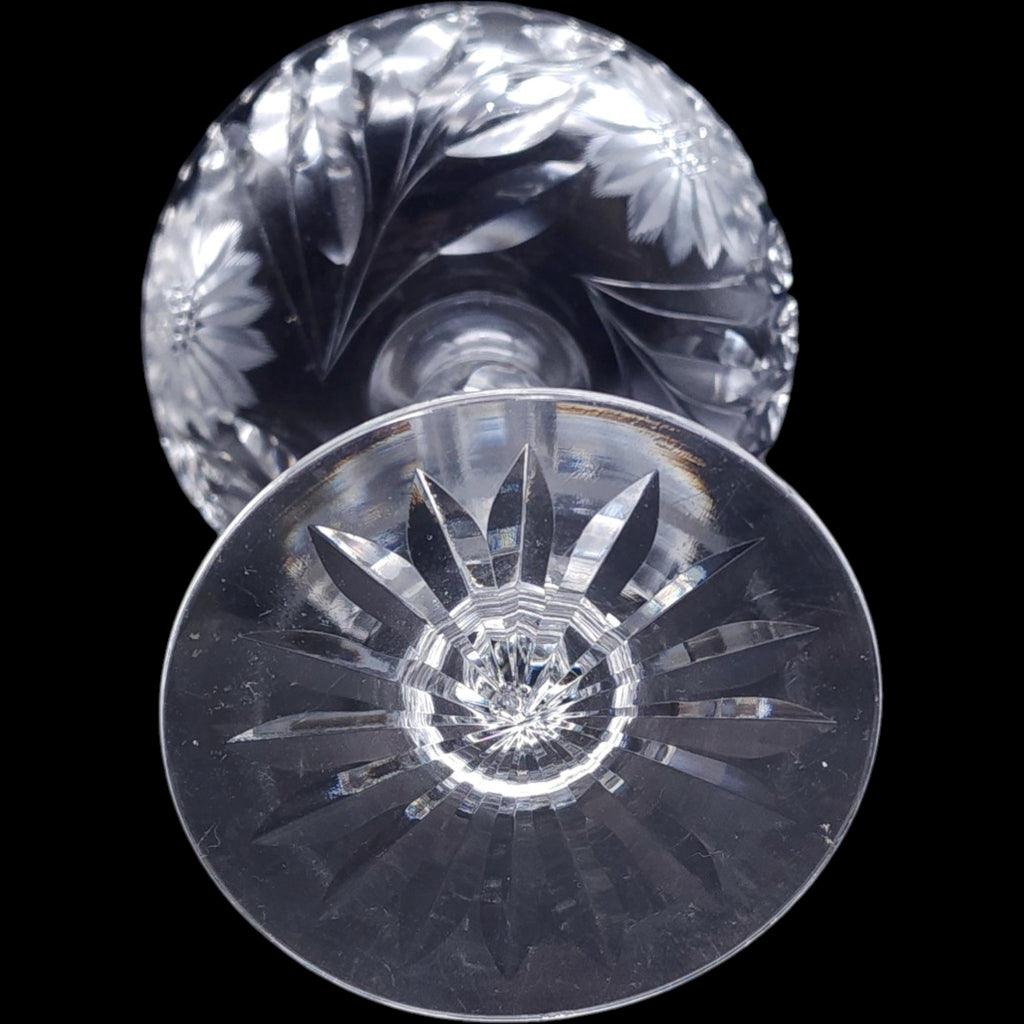 Vintage Floral Etched Cut Crystal Pedestal Compote Dish