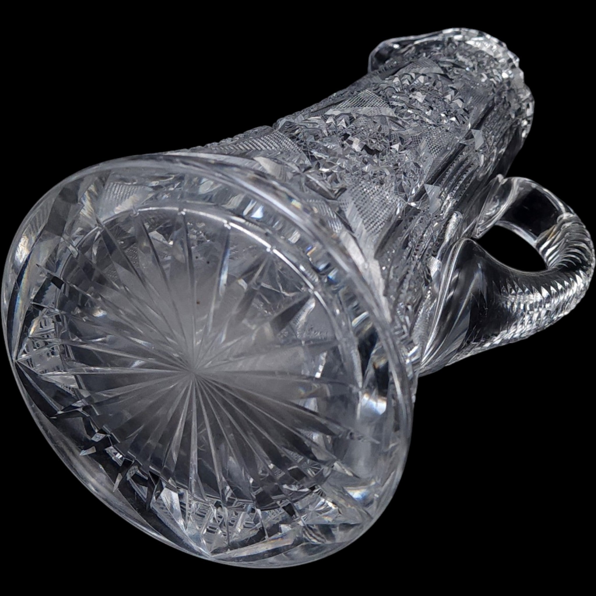 Antique American Brilliant Period Cut Crystal Pitcher Sawtooth Rim & Hobstar Pattern