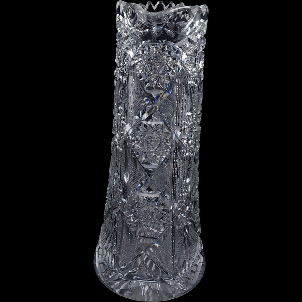Antique American Brilliant Period Cut Crystal Pitcher Sawtooth Rim & Hobstar Pattern