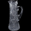 Antique American Brilliant Period Cut Crystal Pitcher Sawtooth Rim & Hobstar Pattern