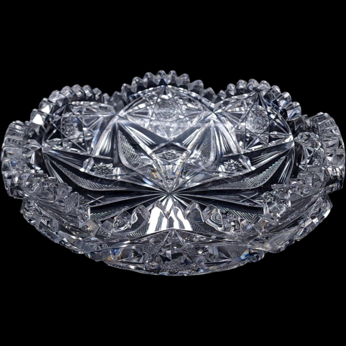 8" Antique American Brilliant Period Cut Crystal Shallow Bowl
