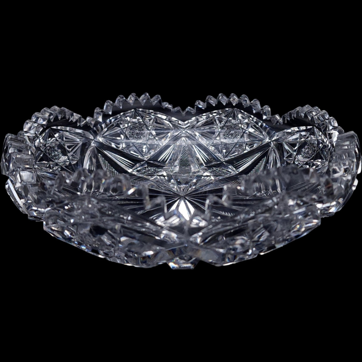 8" Antique American Brilliant Period Cut Crystal Shallow Bowl