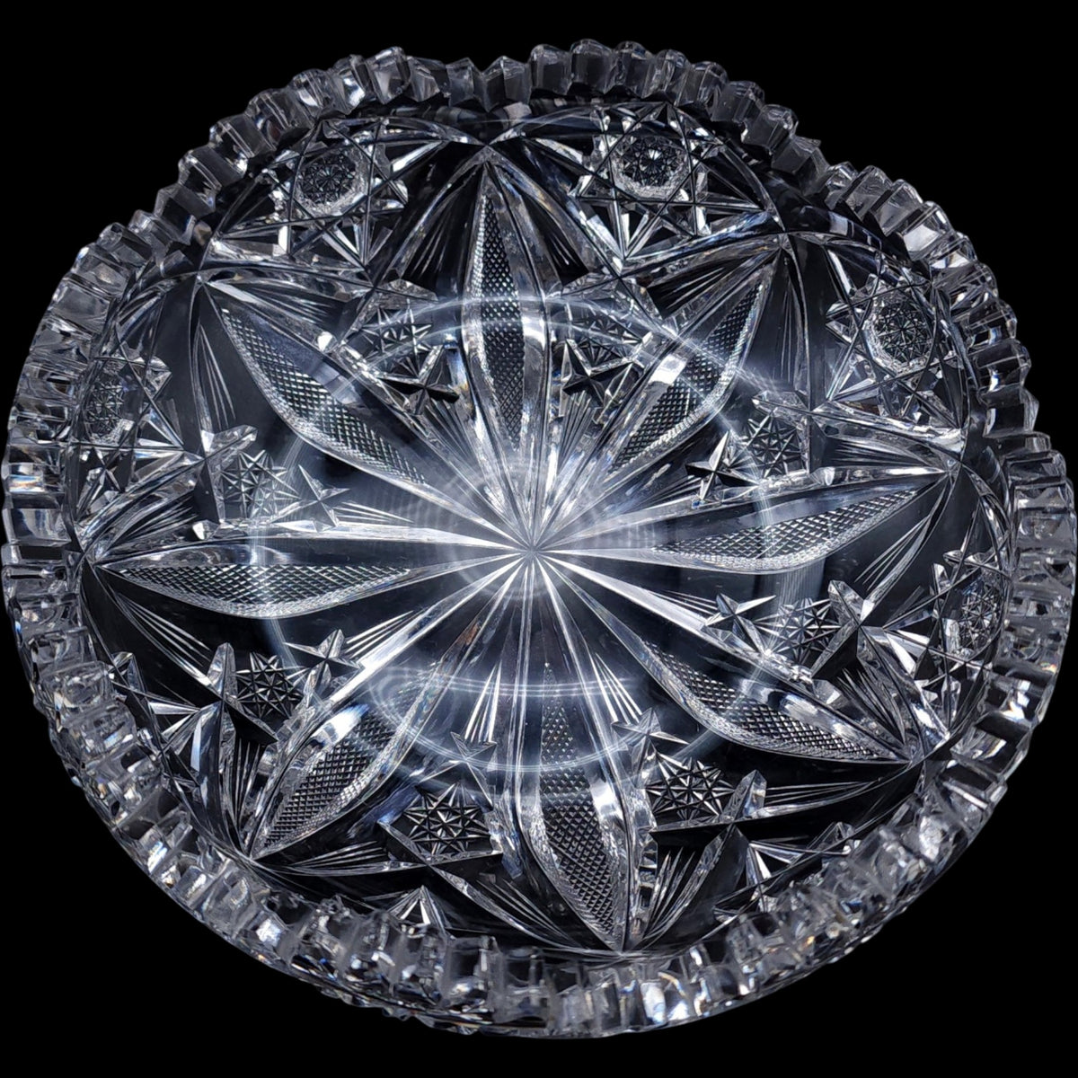 8" Antique American Brilliant Period Cut Crystal Shallow Bowl