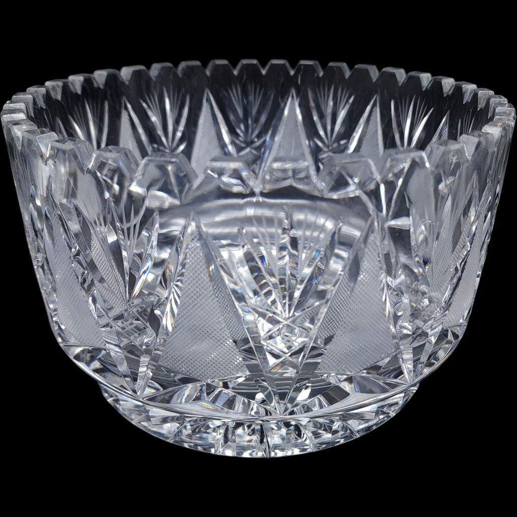 Antique American Brilliant Period Cut Glass 8 1/4" Bowl Starburst & Hatch