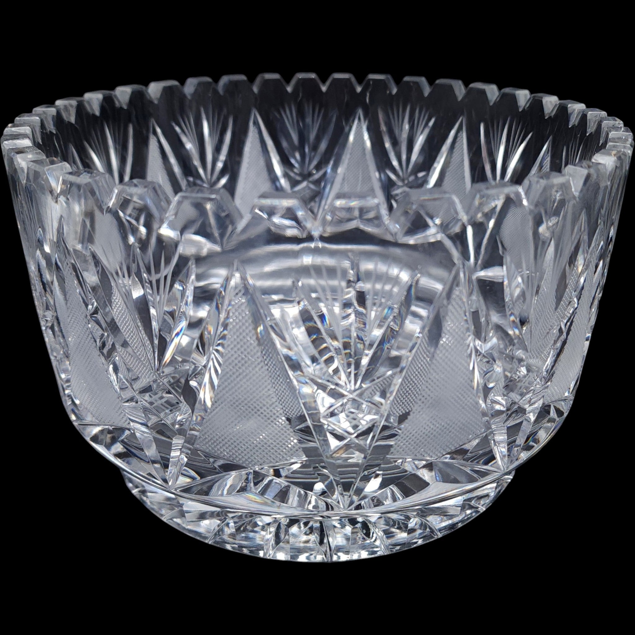 Antique American Brilliant Period Cut Glass 8 1/4" Bowl Starburst & Hatch
