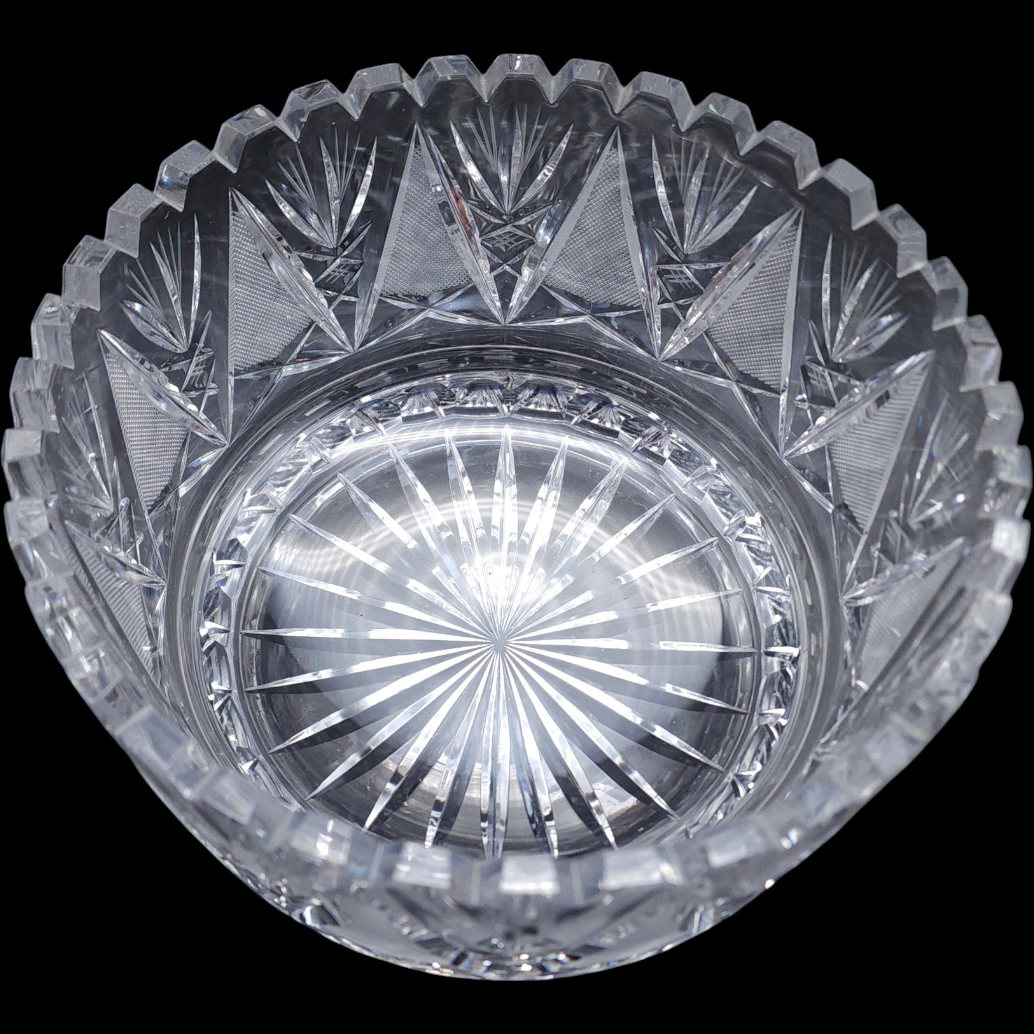 Antique American Brilliant Period Cut Glass 8 1/4" Bowl Starburst & Hatch