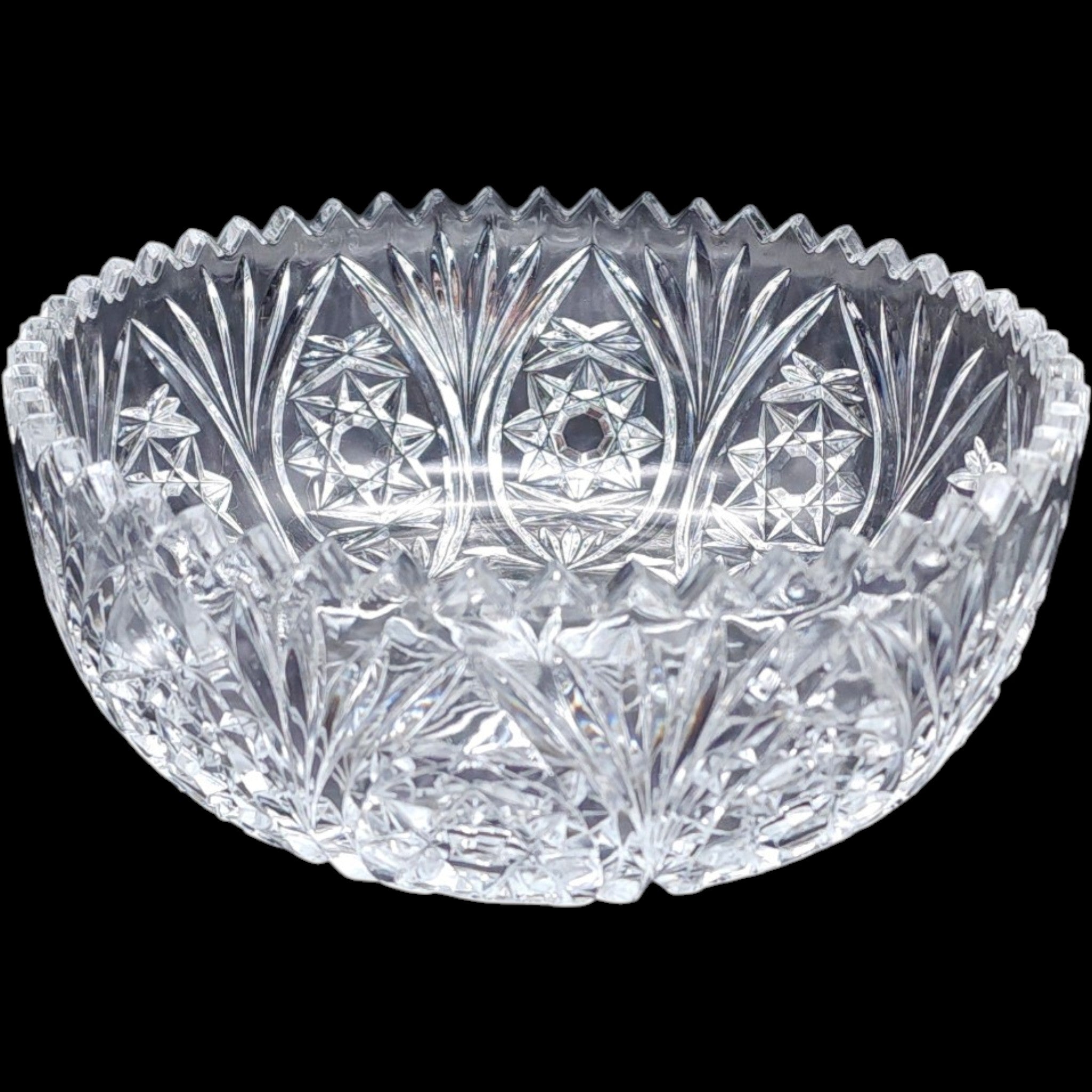 8" Antique American Brilliant Period Cut Glass Bowl Starburst Base
