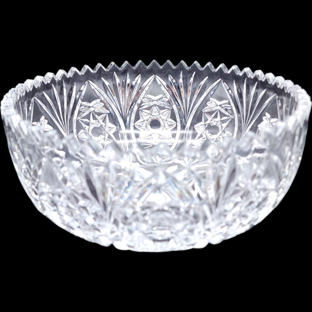 8" Antique American Brilliant Period Cut Glass Bowl Starburst Base