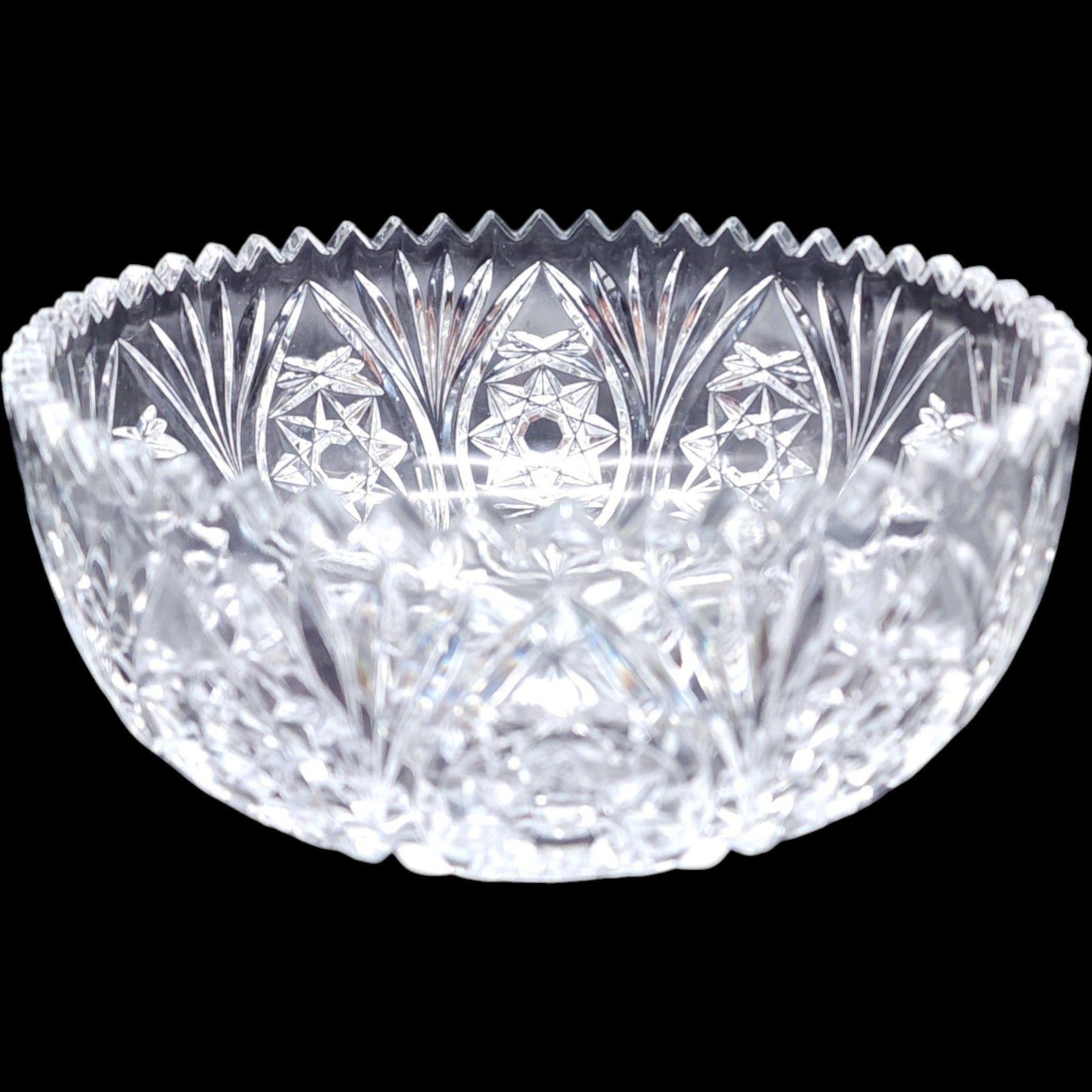 8" Antique American Brilliant Period Cut Glass Bowl Starburst Base