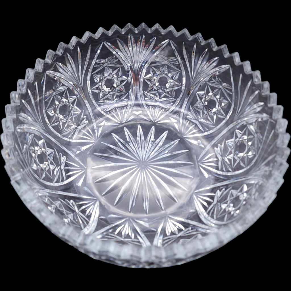 8" Antique American Brilliant Period Cut Glass Bowl Starburst Base