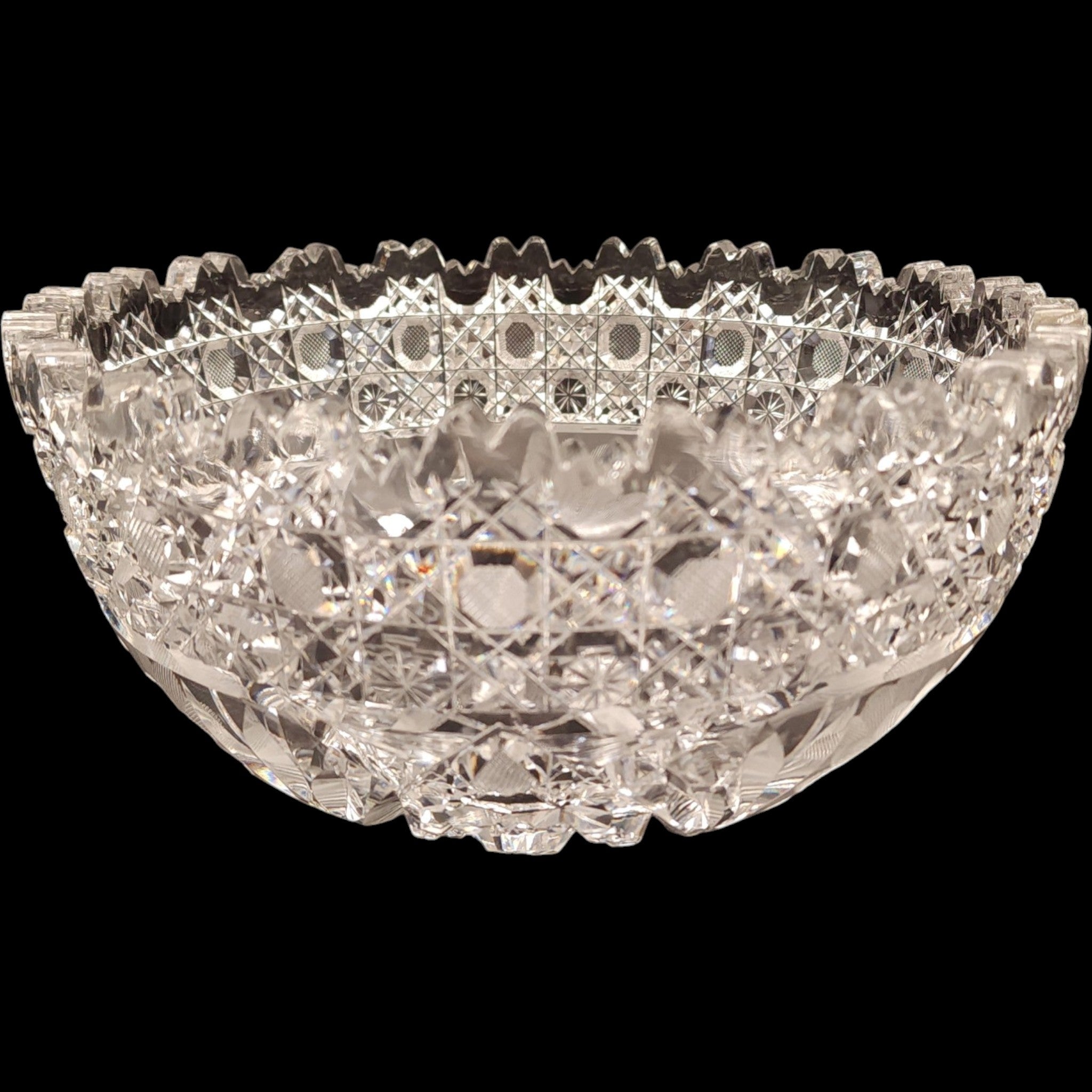 Antique American Brilliant Period Cut Glass Daisy & Button Large Bowl