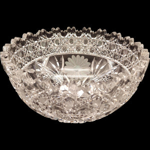 Antique American Brilliant Period Cut Glass Daisy & Button Large Bowl