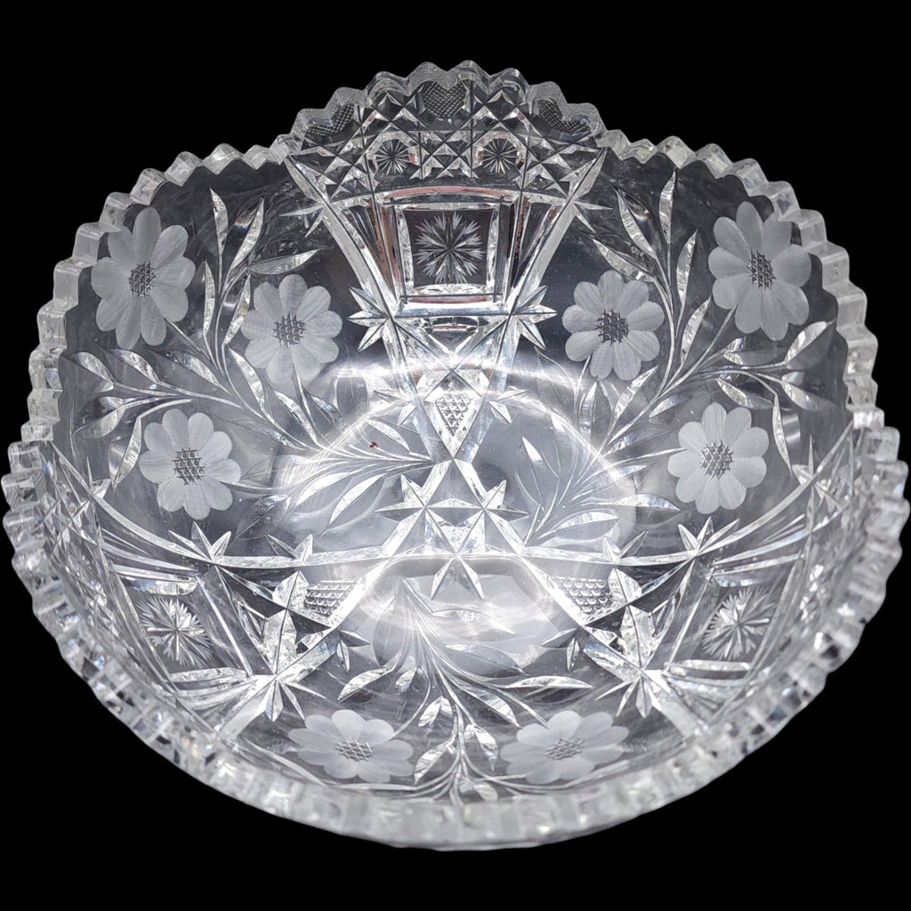 Antique American Brilliant Period Cut Glass Floral Bowl 8"