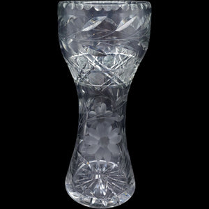12" Antique American Brilliant Period Cut Glass Hourglass Vase Daisy Pattern
