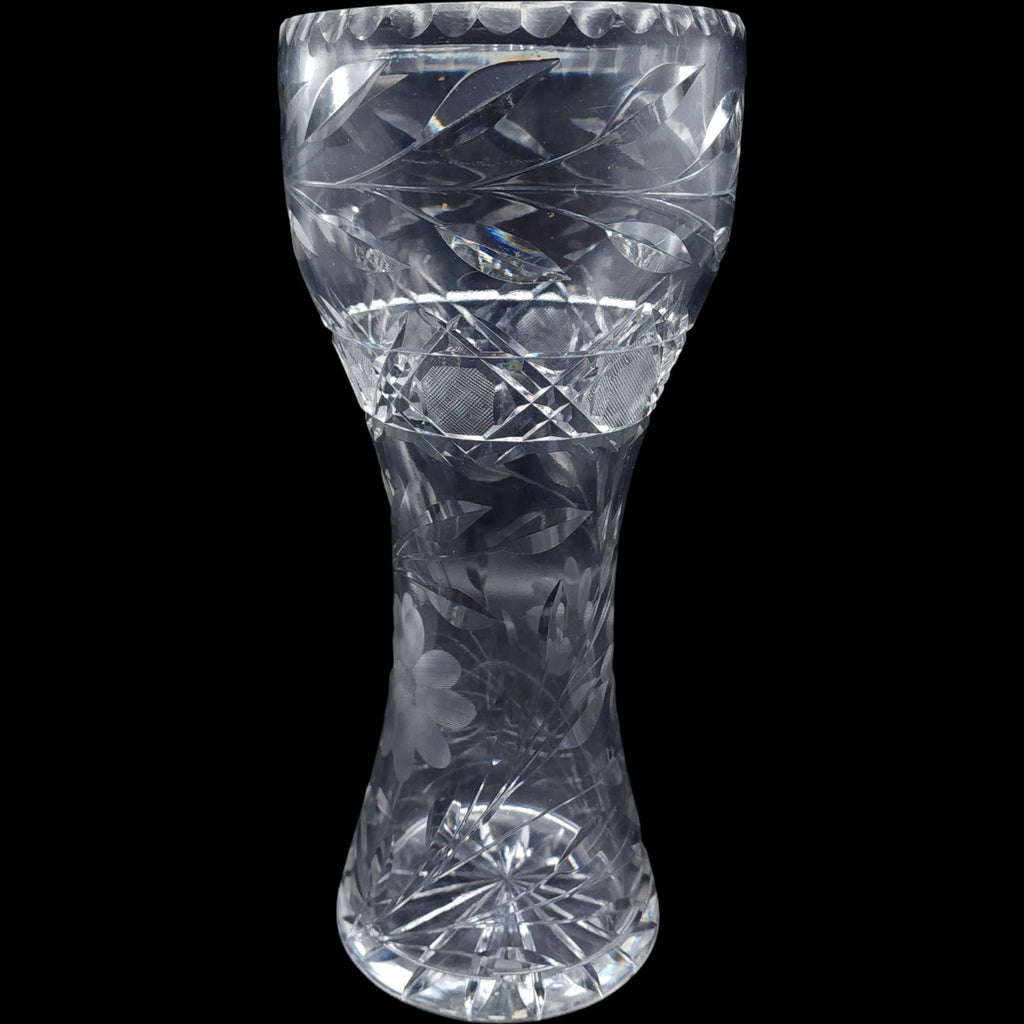 12" Antique American Brilliant Period Cut Glass Hourglass Vase Daisy Pattern