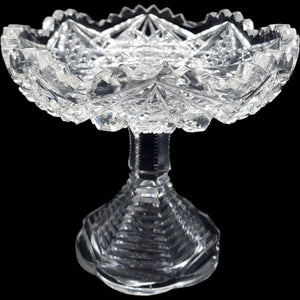 Antique American Brilliant Period Cut Glass Pedestal Compote Sawtooth Rim AS - IS