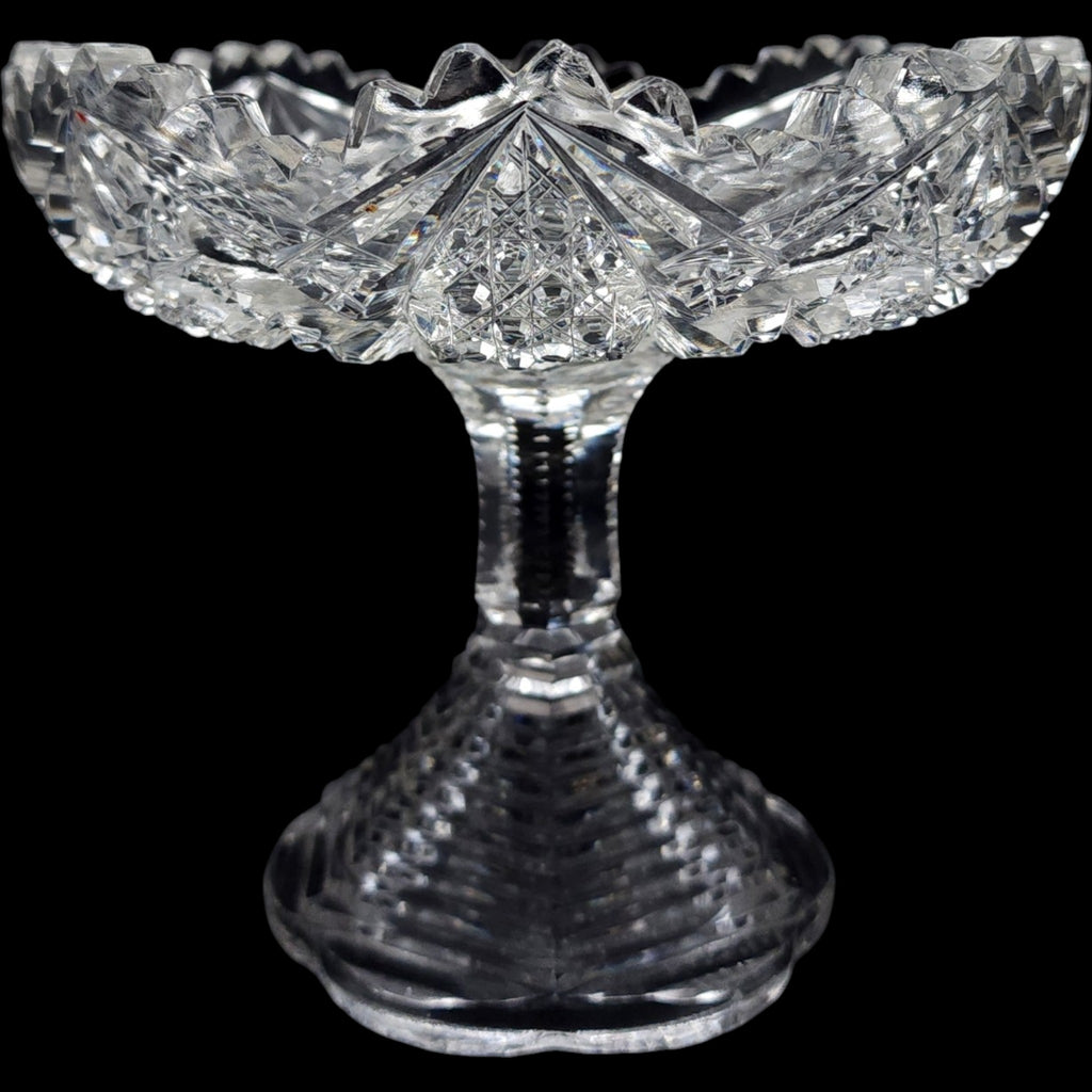 Antique American Brilliant Period Cut Glass Pedestal Compote Sawtooth Rim AS - IS