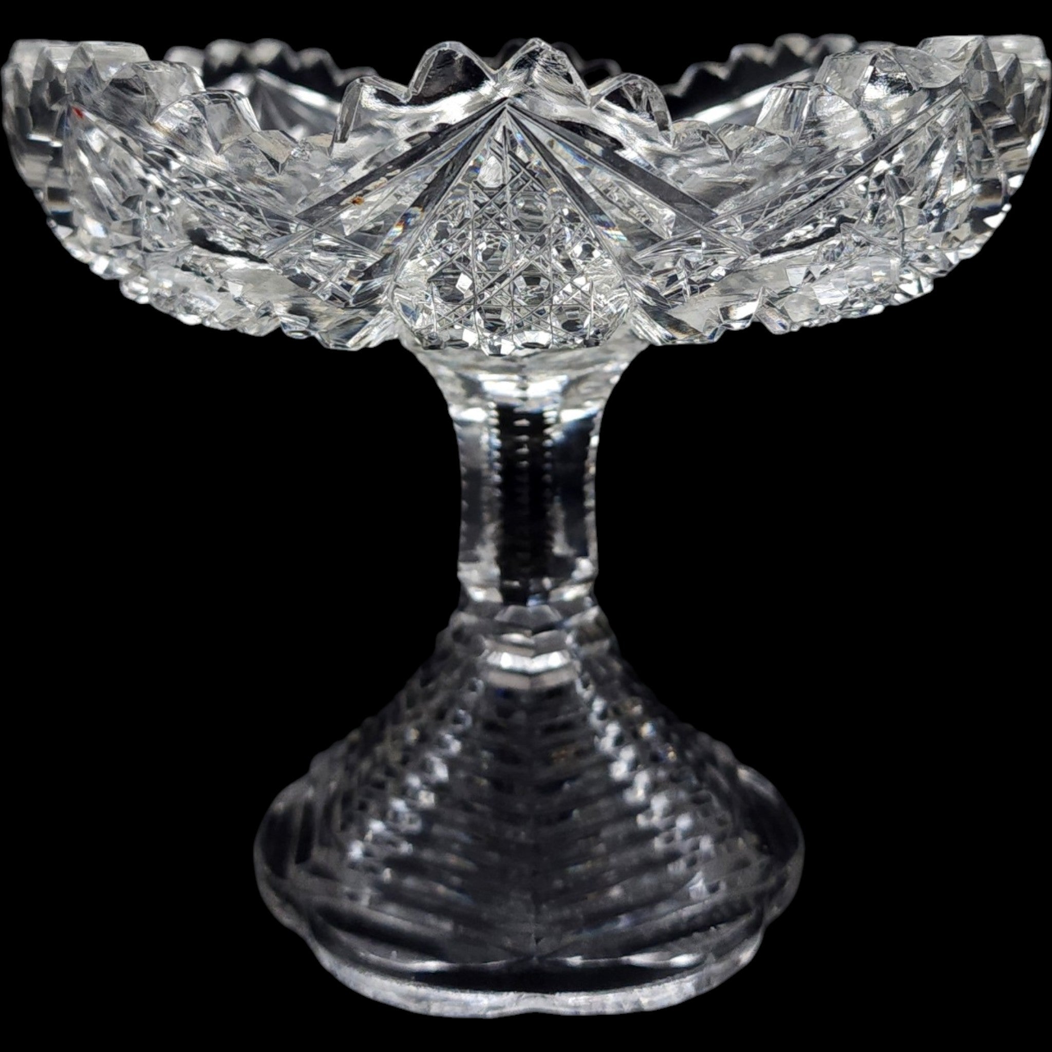Antique American Brilliant Period Cut Glass Pedestal Compote Sawtooth Rim AS - IS